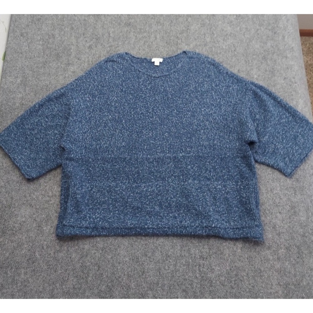 Pure J Jill Sweater Women's Medium Blue Knit Boxy Pockets Oversized Short Sleeve
